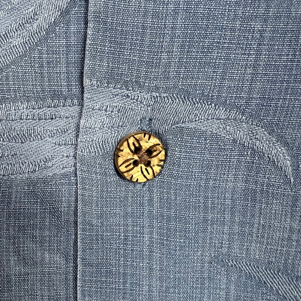 Tommy Bahama Mens Blue Silk Jacquard Tropical Leaf Camp Shirt Medium RN 86549 - Picture 10 of 11